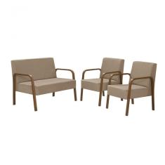 Conjunto Jade 2 Poltronas De 1 Lugar E 1 Poltrona De 2 Lugares Braço Madeira Dsalla Suede