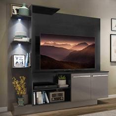 Estante c/ 2 Leds Painel Tv 55" e 2 portas Dallas Multimóveis Preto/lacca Fumê