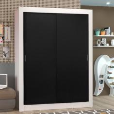 Guarda-Roupa Solteiro Madesa Denver 2 Portas de Correr, Branco/Preto