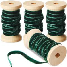 Chuangdi Fita de veludo de Natal de 1/10.2 cm x 15yd fita de tecido de Natal grinalda de Natal decoração vintage com carretel de veludo enfeites de Natal fita de veludo para embrulhar laços de