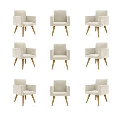 Kit 09 Cadeiras Poltronas Decorativa - Escritório - Recepção Cor:bege
