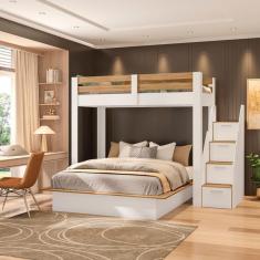 Beliche Family Adulto com Cama Casal Star Plus Casatema Branco/Amadeirado Montana