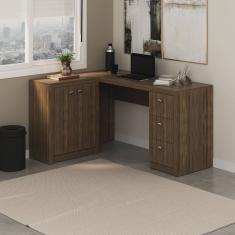 Mesa para Escritório em L com 3 Gavetas e Armários Me4100