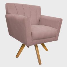 Poltrona Laura Base Giratória de Madeira Suede Rosê - adj Decor