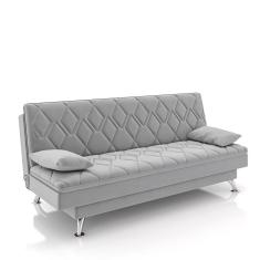 Sofá Cama Sala de Estar 193cm Belinda com Pés Alumínio Veludo Cinza Claro G45 - Gran Belo