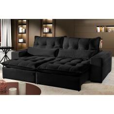 Sofá 4 Lugares Retrátil E Reclinável Máximo Veludo Preto