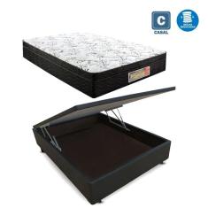 Cama Box casal com baú preto + Colchão Molas ensacada 1,38 x 1,88 x 24 cm