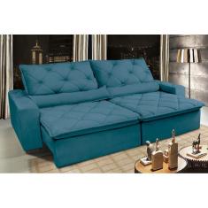 Sofá Lisboa 2,72m Retrátil, Reclinável com Molas no Assento Tecido Suede Grafiato  - Cama InBox