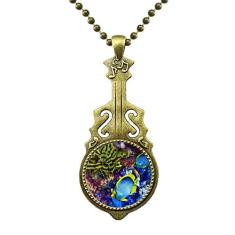 DIYthinker Colar com imagem natural de peixe colorido oceano com pingente de música de guitarra antiga