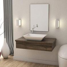 Conjunto Bancada para Banheiro 80cm com Cuba RT45 e Espelheira 801w Metrópole Compace Carvalho Dark