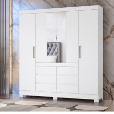 Guarda Roupa Casal com Espelho 4 Portas 6 Gavetas Cádis Demóbile - Branco