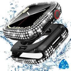 Tensea [2 em 1 para Apple Watch Capa protetora de tela à prova d'água 41 mm Série 9/8/7, acessórios, 360 iWatch Diamond Front Bumper com película de vidro e amortecedor traseiro, capa feminina