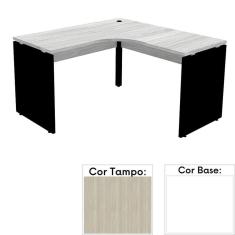 Mesa de Escritório em L Pé Painel PE25 em MDP 145 x 145 x 60 cm Nogueira CasaBlanca e Base Branca