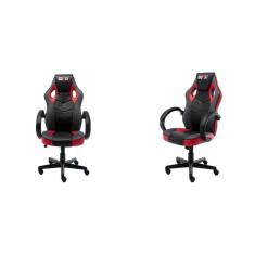 Kit 2 Cadeiras Gamer Giratória Regulavel Quest Preto/Vermelho