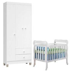 Berço Americano Lila e Guarda Roupa Ternura Baby 3 Portas Branco Brilh