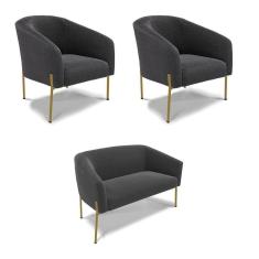 Namoradeira E 2 Poltronas Pé Ferro Dourado Stella Bouclê Grafite D03 - D`rossi