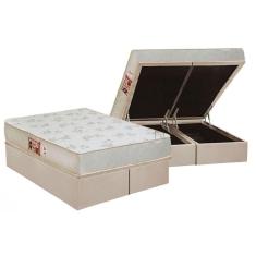 Cama Box Baú Queen: Colchão Espuma Castor D33 Sleep Max Relax + Base Crc Suede Clean(158X198)