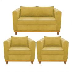 Kit Sofá 2 Lugares 2 Poltronas Europa Suede Amarelo