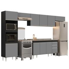 Armário De Cozinha Modulada 5 Peças Cp15 Balcão Com Pia Inox Preto/cinza - Lumil