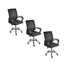 Kit 3 Cadeiras De Escritório Secretaria Diretor Roma Ergonômica