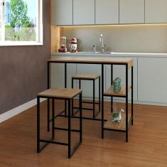 Mesa Bistrô 100cm 2 Banquetas  Active Yescasa Lamina Mel/Preto