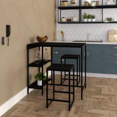 Mesa Bistrô 100cm 2 Banquetas Active Yescasa Preto Onix/Preto