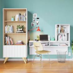 Escrivaninha com Estante 3 Prateleiras Lilac Link Moov Branco Fosco Tauari Nobre