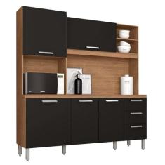 Armario Kit De Cozinha 5 Pts Leda Plus Carv/Preto - Móveis Arapongas Carvalho/preto Fosco