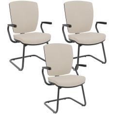 Kit 03 Cadeiras De Escritório Fixa Executiva Office Preto Slim Alta Flexi P03 Vinil Bege