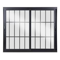 Janela de Aluminio de Correr 120x120cm 2 Folhas com Vidro Liso   Preto