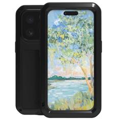 Capa à prova de choque para iPhone 16 Pro - Capa de proteção de corpo inteiro de grau militar resistente para iPhone 16 Pro de 6,3 polegadas, moldura de metal de vidro temperado resistente a quedas, à