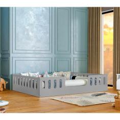 Cama Casal Infantil com Cercado Cinza Helo - MADEIRA STORE, CINZA