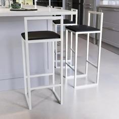 Jogo 2 Banqueta Alta Balcão Bistrô Industrial Branca Assento Estofado (Preto)