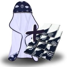 Toalha de Banho Bebe Dupla Camada com Capuz e Forro Fralda + 11 Pano d