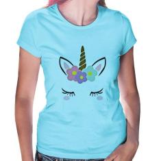 Baby Look Unicórnio Cílios - Foca na Moda, Azul bebê, G