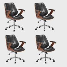 Kit 4 Cadeiras Escritório Diretor Giratória Kopenhagen