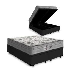Cama Box Baú Casal Bipartido - Tecido Sintético Preto Colchão De Molas Ensacadas - Probel - Evolution