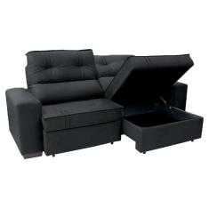 Sofá 3 Lugares Retrátil e Reclinável com Baú Lottus Suede Preto