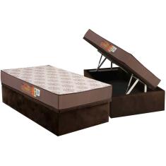 Conjunto Box Baú Solteiro: Colchão Espuma Polar D28 Pérola Brown + Base crc Suede Brown(88x188)
