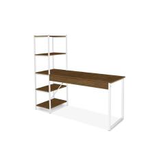 Escrivaninha Com Estante 4 Prateleiras Klm Móveis Amadeirado Com Branco