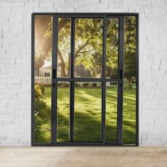 Porta Sacada de Alumínio 2 Folhas Móveis 210 X 150cm com Fechadura Linha 25