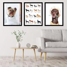 Kit 3 Quadros Decorativos Cachorros - Pet Shop 45X34Cm - Quadros On-Li