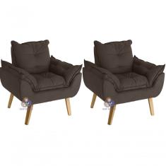 Kit 02 Poltrona Decorativa Opala Suede Marrom Smf Decor