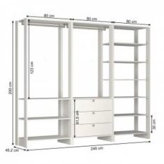 Guarda Roupa Closet 3 Peças com 2 Cabideiros 3 Gavetas e 10 Nichos Yes Nova Mobile Grafite Intenso