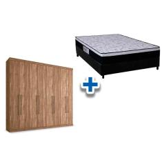 Cama Box Casal + Colchão Foggia Sogni + Guarda Roupa Master Vip 8.4 Atacama