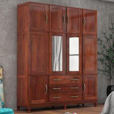 Guarda-Roupa Casal Paris 10 Portas 3 Gavetas com Espelho Madeira Maciça Mogano 369 - Lanes