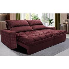 Sofá Retrátil e Reclinável 2,35m Molas Ensacadas Cama Inbox Elegance com Thermogel Velusoft Vinho