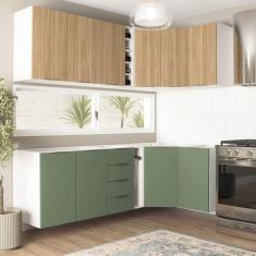 Cozinha Modulada 8 Peças Sem Tampo Ipanema CabeCasa MadeiraMadeira Acácia/Verde Folha