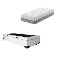cama box baú martin premium com colchão solteiro sublime mola ensacada e espuma viscoelástica (32x88x188) cinza e branco