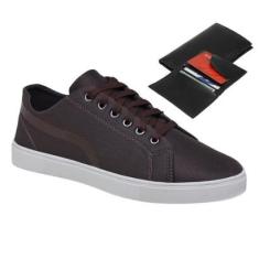 Tênis Casual Masculino De Amarrar Sola Reta Conforto + Carteira-Masculino